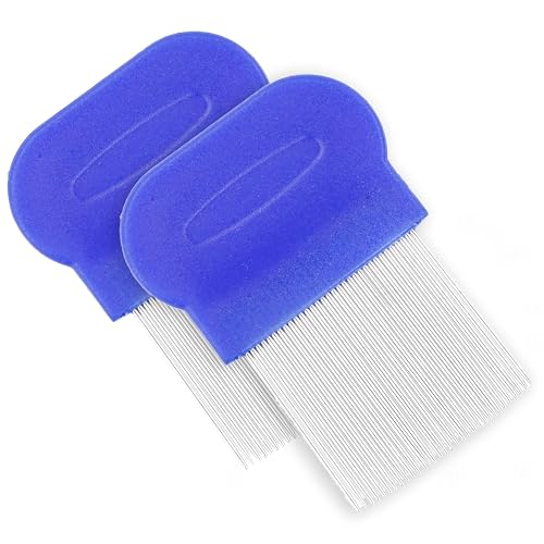 2 Piezas Peines de piojos,Peines para Eliminar los piojos,Dientes de Metal Peines de Doble Cara…