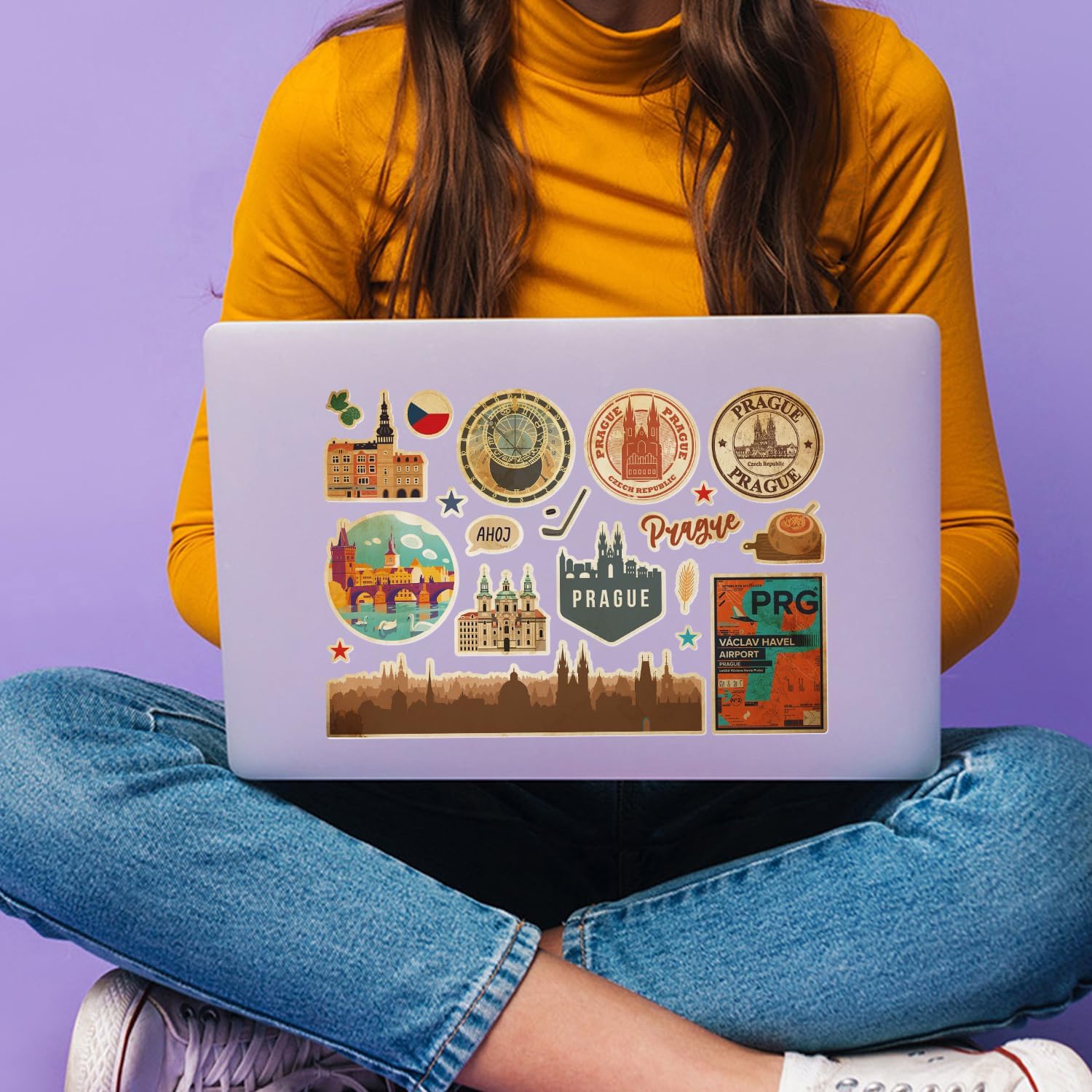 A5 Sticker Sheet Prague Vinyl Stickers - Czechia Republic Landmarks Retro Vintage Airport City Flag Travel Holiday Country Aesthetic #82824