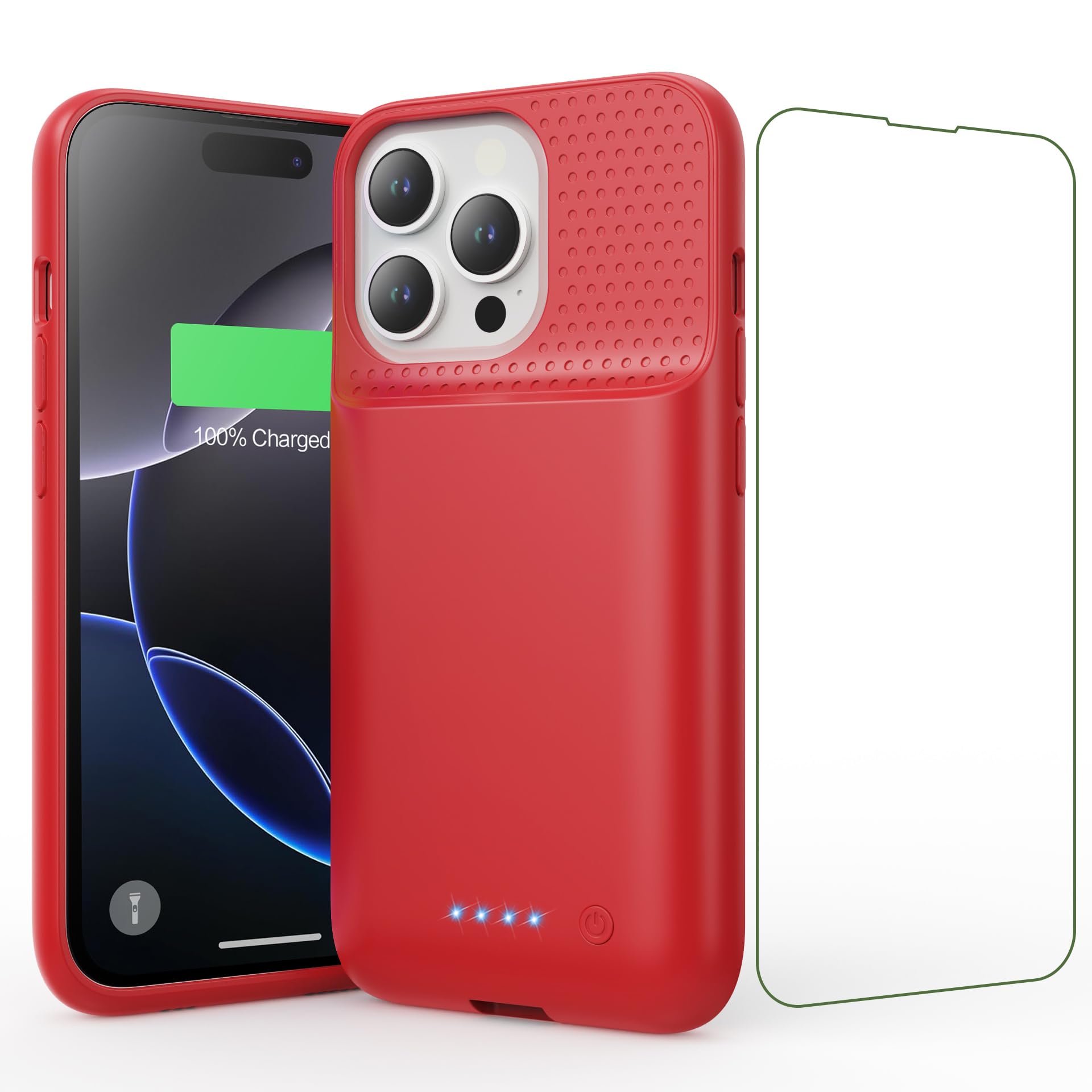 Feob Cover Batteria per iPhone 16 Pro, 7500mAh 15W Custodia Ricaricabile Battery Case Custodia Batteria Caricabatterie Cover Power Bank per iPhone 16 Pro (6,3") Charger Case (Rosso)