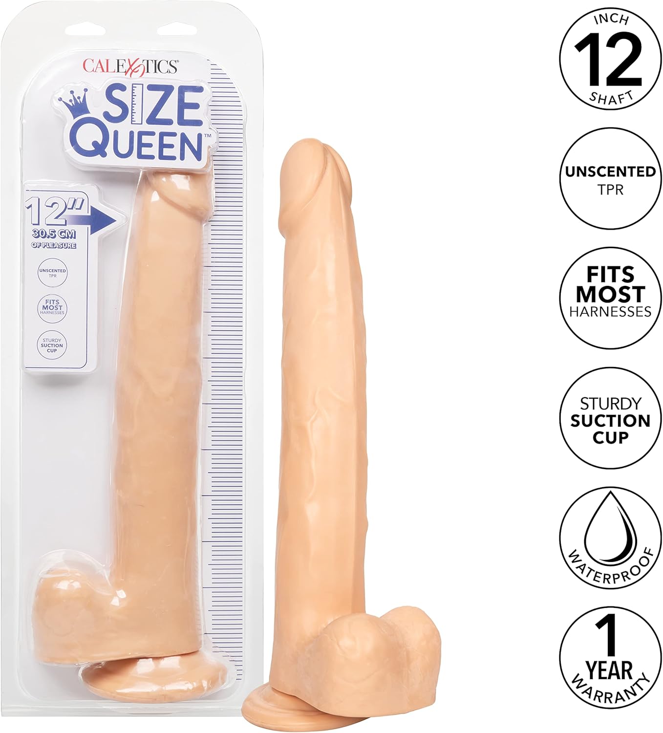 CalExotics Size Queen 12 Inch Dildo with 7 Inch Shaft Circumference and Sturdy Suction Cup - Ivory SE-0263-50-2