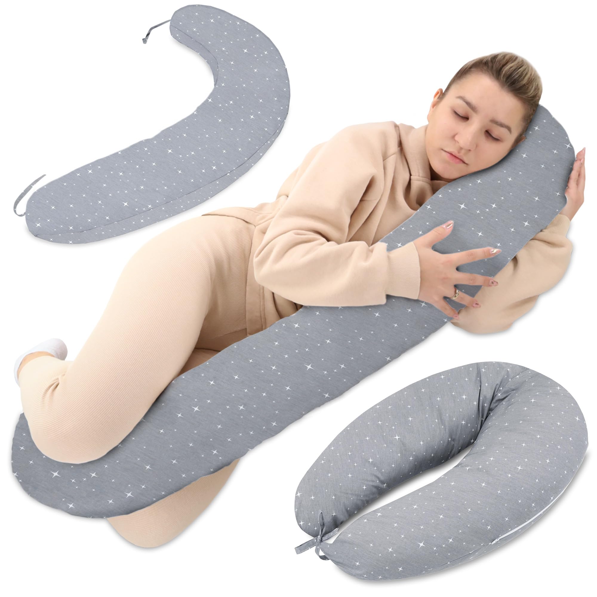 Totsy Baby Cuscino allattamento e gravidanza 140cm – Guanciale laterale corpo per dormire sul fianco Supporto perfetto per il riposo e il relax Ideale per maternità e futuro mamme Forma a C