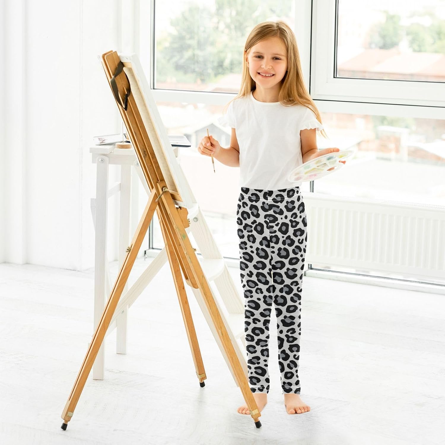 Bolaz Snow Leopard Print Gray Girls Leggings Stretch Tights Pants Toddler Workout Dance Yoga Pants,4T