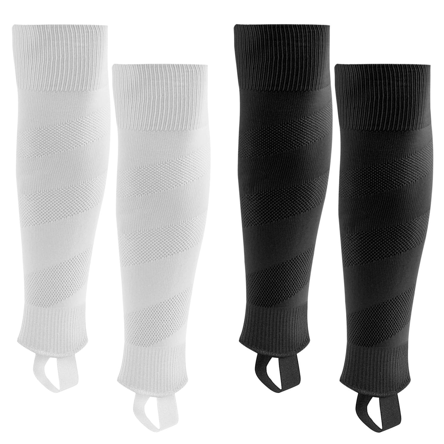 Northdeer Herren Stutzen Fussball Kinder Jugendliche Fußballstutzen Stegstrümpfe Sleeve Fußballsocken mit Steg 2 Paar (Schwarz + Weiß L)