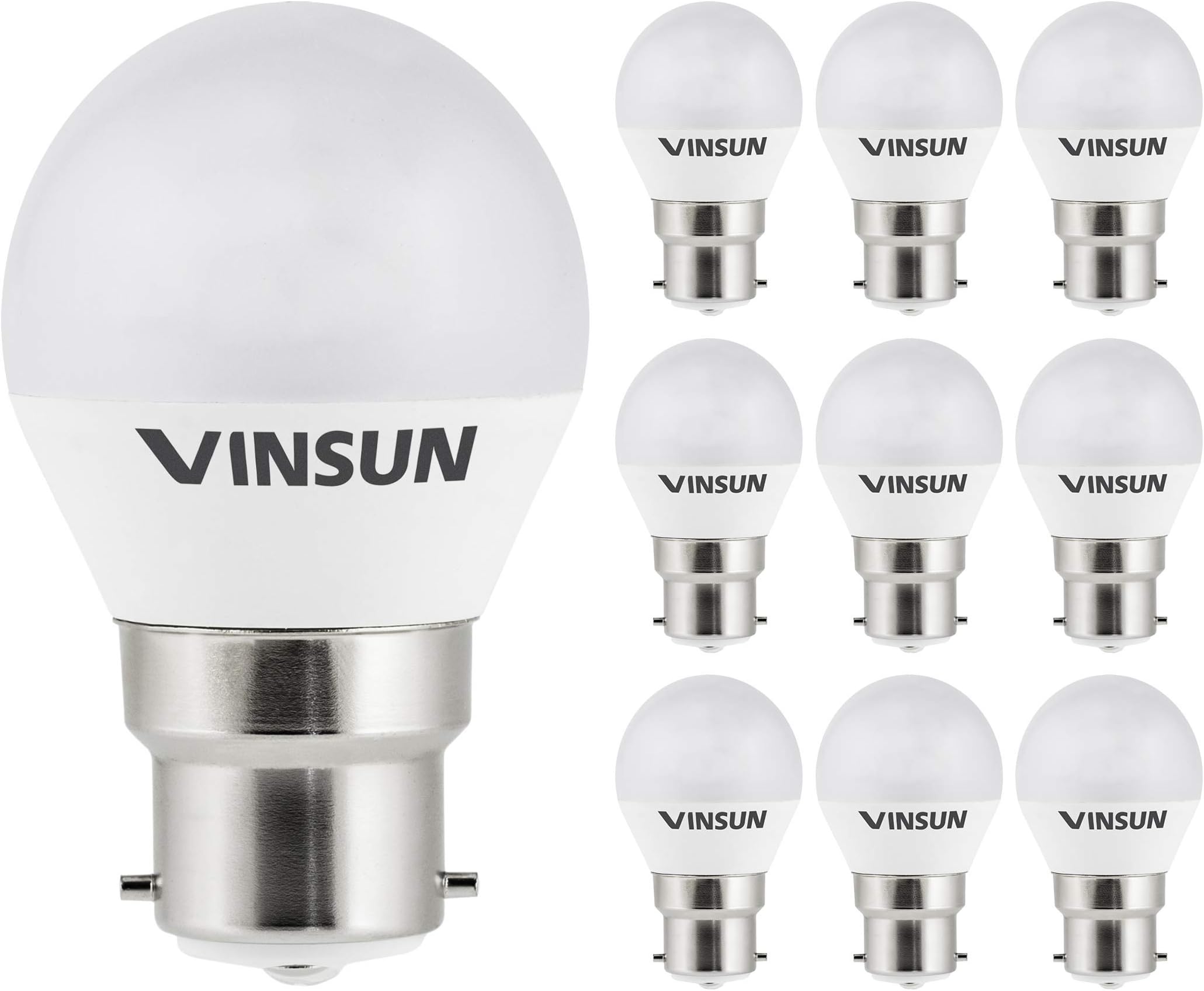 VINSUN B22 LED Bulb 5W - Equivalent 35W Halogen Bulbs - Warm White 2900K, 400lm, B22 Golf Ball LED Bulb - Pack of 10