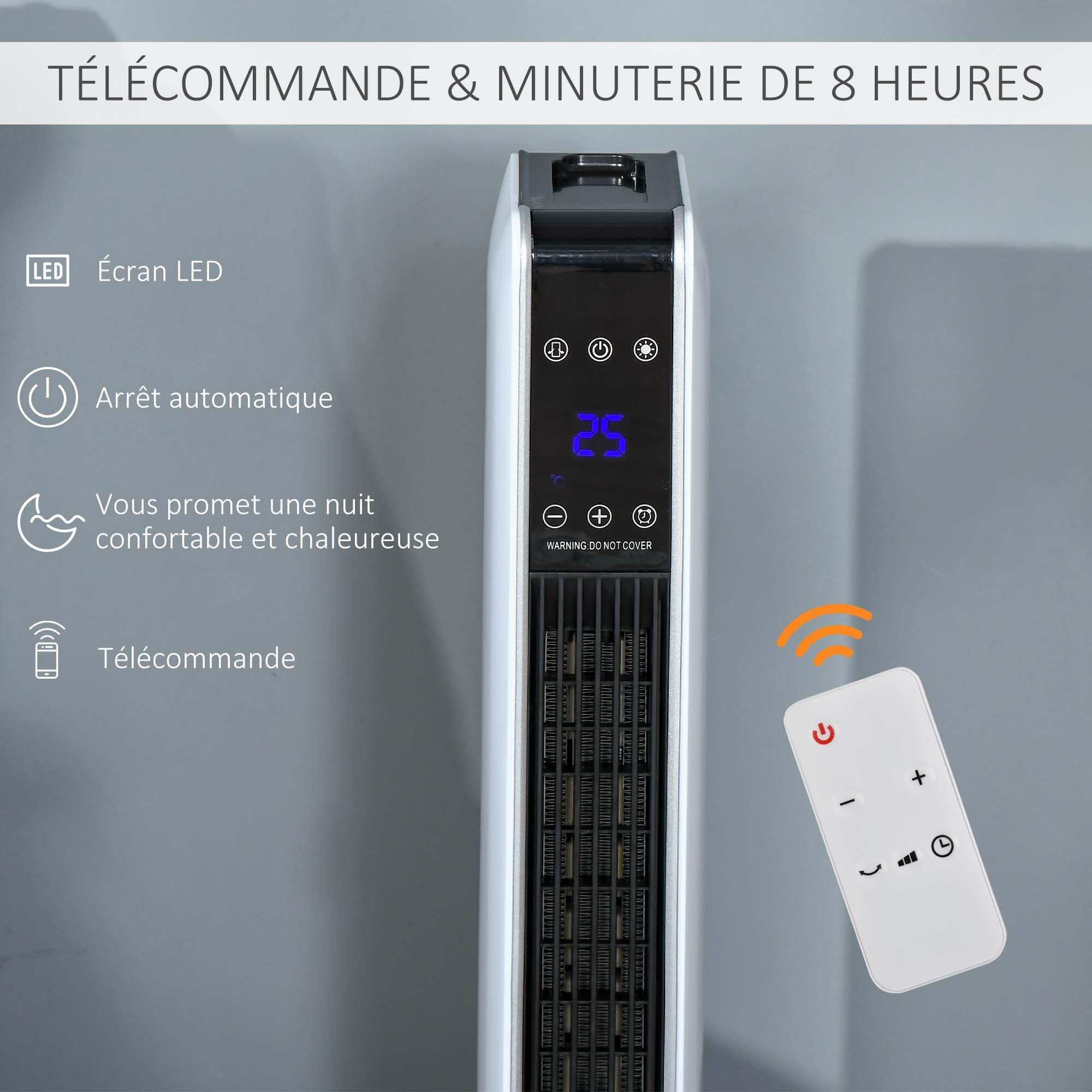 HOMCOM Radiateur Électrique Oscillant Céramique PTC 21 x 21 x 73 cm