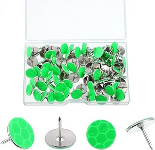 100 Pcs Reflective Tacks Trail Marking Tacks, 0.4" Glow in Dark Thumb Nails Tack with Storage Box, Stainless Steel Metal Nails Road Trail Markers for Hiking Camping Tree Stand Marking (Green)