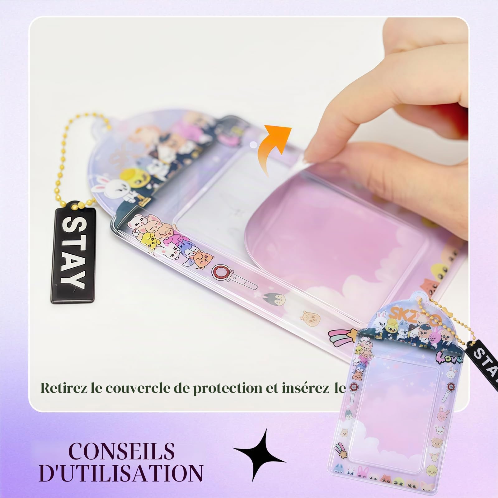 Yamobi Stray Kids Porte-carte photo, mignon, avec chaîne, pendentif décoratif pour Stray Kids Photocards et K-Pop Merch (rose)