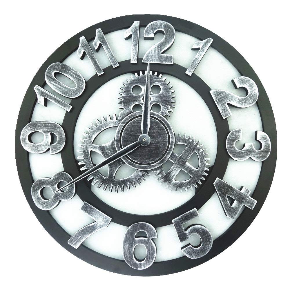 Horloge murale horloge murale muette bois vintage argent 40cm