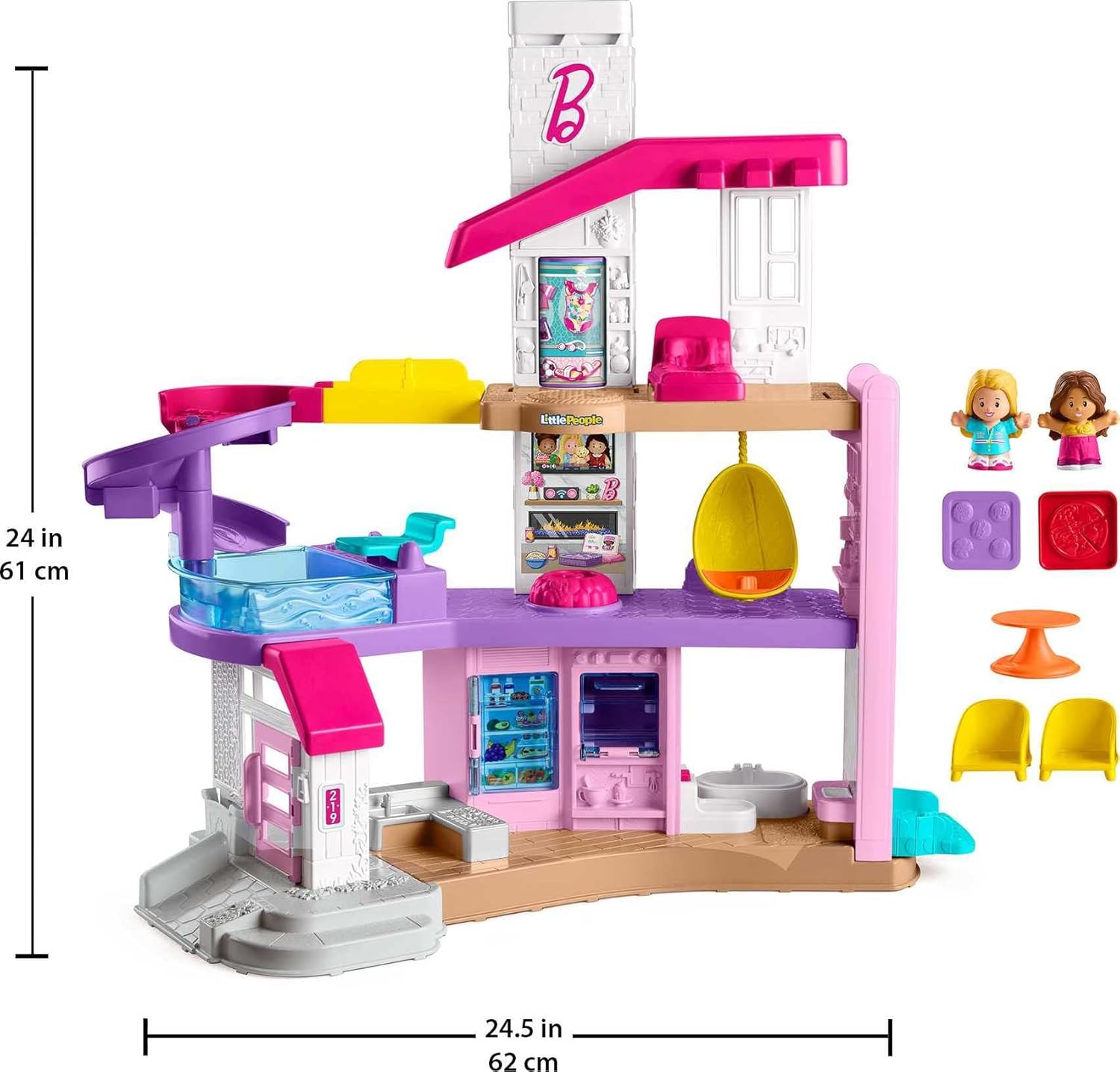 Fisher-Price Little People Barbie Toddler Toy Little DreamHouse Playset with Music Lights Sounds & 7 Pieces for Ages 18+ Months