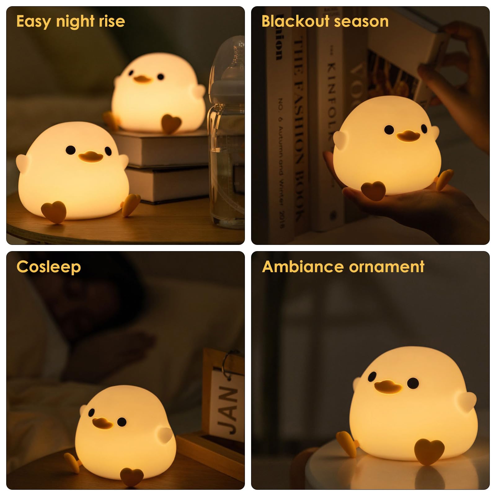 Luce Notturna Per Bambini A Forma Di Papera – Lampada LED In Silicone Con Timer 20', Ricaricabile USB E Luminosità Regolabile