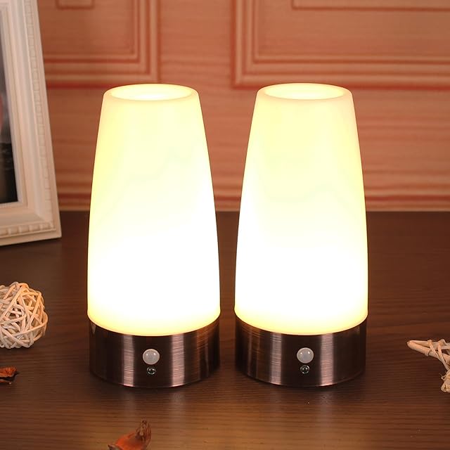 WRalwaysLX 2 Pack Small Lamp with Wireless PIR LED Motion Sensor Indoor/Outdoor, Retro LED Night Light for Home,Battery Operated Lamp for Bedroom,Hallway,Kitchen