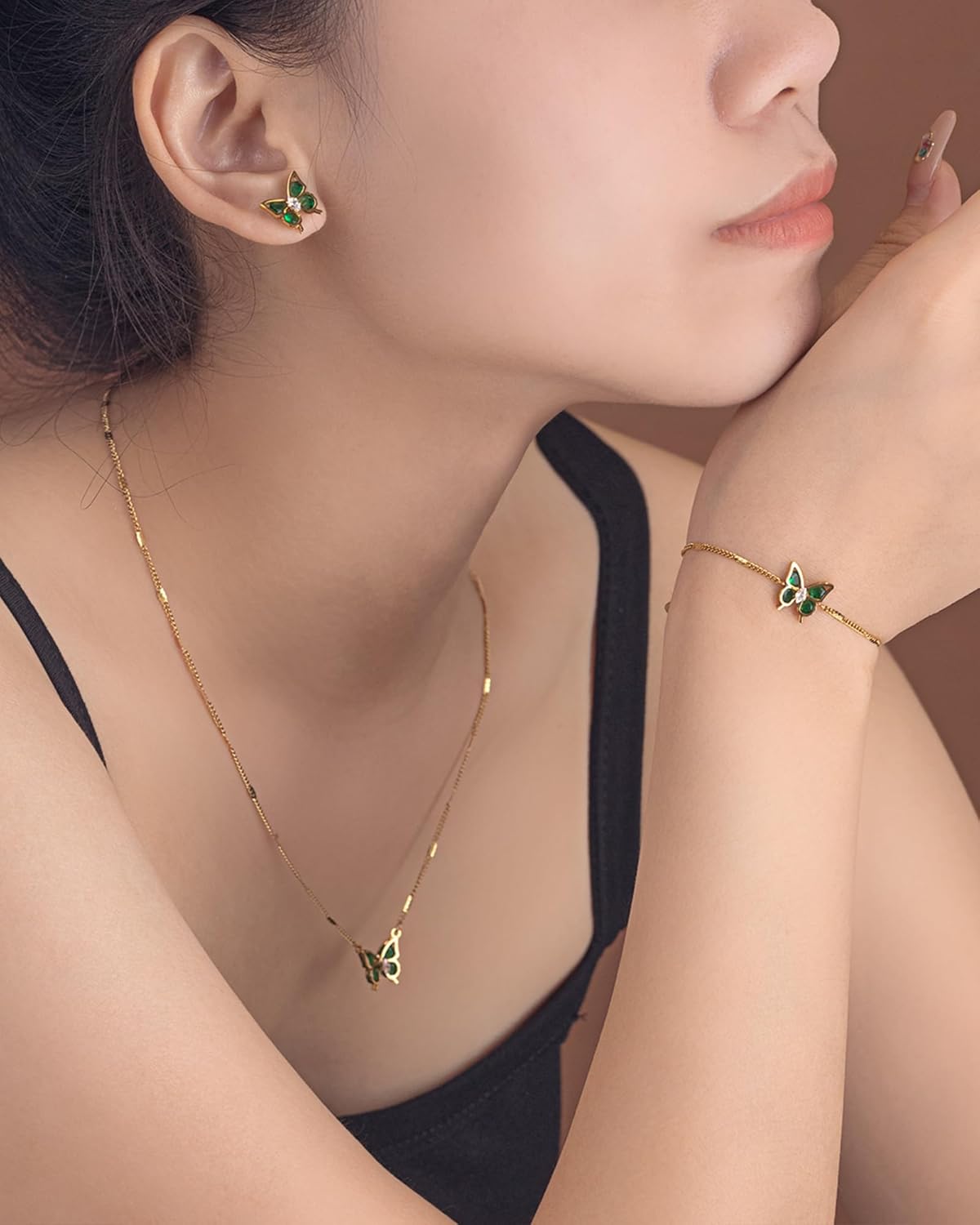 3 Piece Jewelry Sets for Women, 18K Gold Plated Butterfly Necklace Bracelet Earrings Sets, Adjustable Necklace Bracelet Fashion Jewelry forWomen, Valentine's Day Gift - Image 7