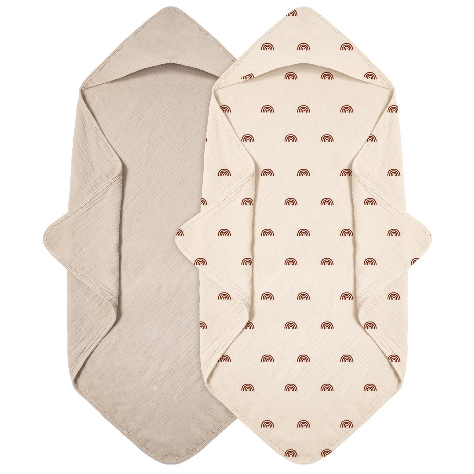 Peepeemax Asciugamani con Cappuccio per Bambini, Asciugamano Neonato in Mussola di Cotone, Asciugamano Morbido e Assorbente con Cappuccio per Bambini da 0 a 18 mesi, 76 x 76 cm, 2 Pezzi (Arcobaleno)