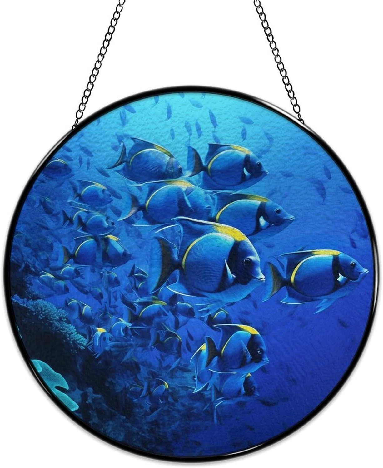 30x30cm Round Stained Glass Suncatcher for Window Hanging Decor with Chain