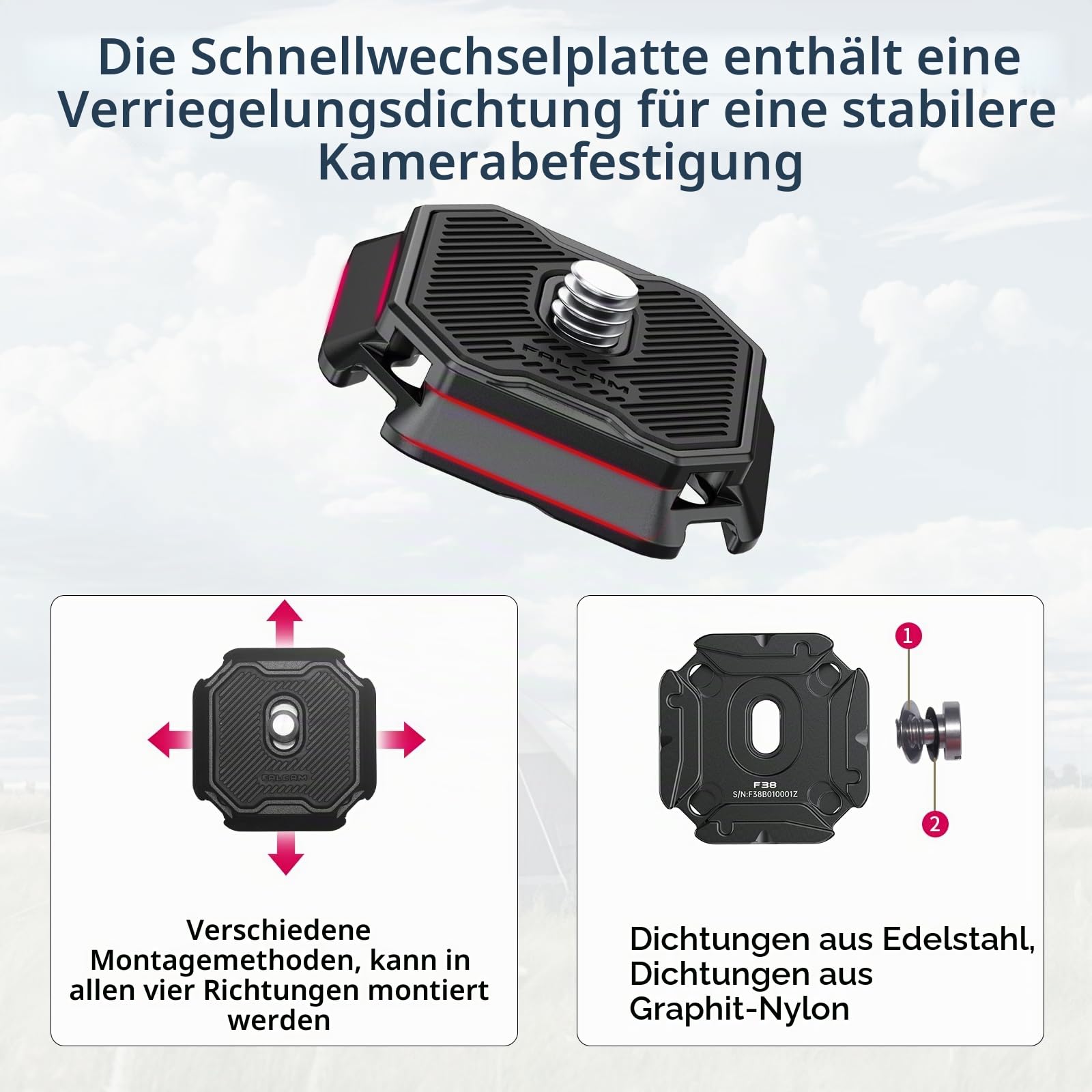 FALCAM F38 Kamera Clip V2 mit Platte Schnellwechselsystem, Kamera Gurt Halterung Rucksack mit 1/4" bis 3/8" Schraubgewinde, Arca-Swiss-kompatibel, Universal-Montagebasisadapter für Schultergurt