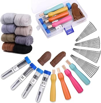 WONVOC Felting Needles, 4 Sizes Triangle Felting Needles, Needle Felting Wool 80 g, Wool Roving, Needle Felting Supplies, Needle Felting Tools, Needle Felting Kit for Beginners 36/38/40/42 Gauge
