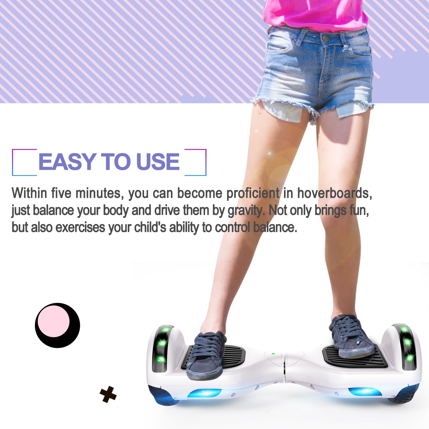 Hoverboard, 6,5“ Zwei-Rad-Selbst-Balancing Hover Board mit Bluetooth-Lautsprecher und Mode LED-Leuchten für Kinder（weiß）