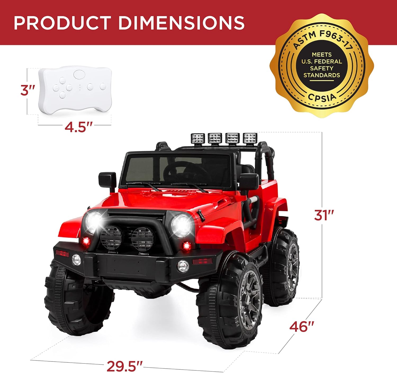 Best Choice Products Kids 12V Ride On Truck, Battery Powered Toy Car w/ Spring Suspension, Remote Control, 3 Speeds, LED Lights, Bluetooth - Red : Toys & Games