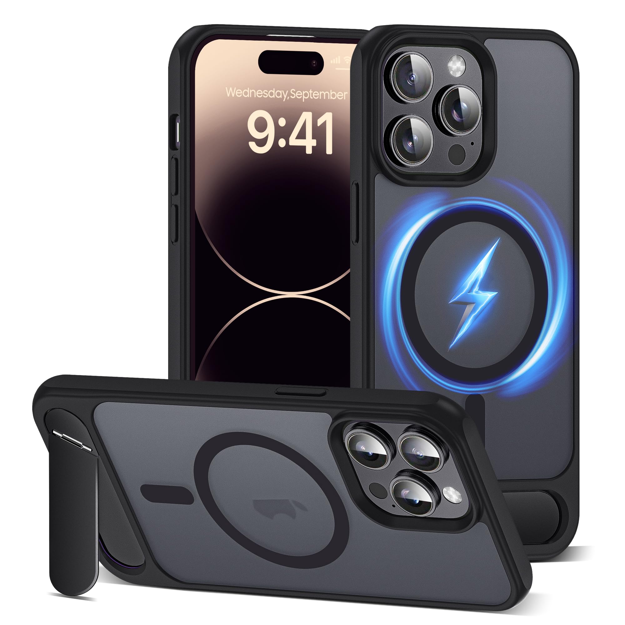 CASEROOKIE Compatible with iPhone 13 Case & iPhone 14 Case [Compatible with Mag-Safe][Adjustable Kickstand][Military Grade Drop Protection]