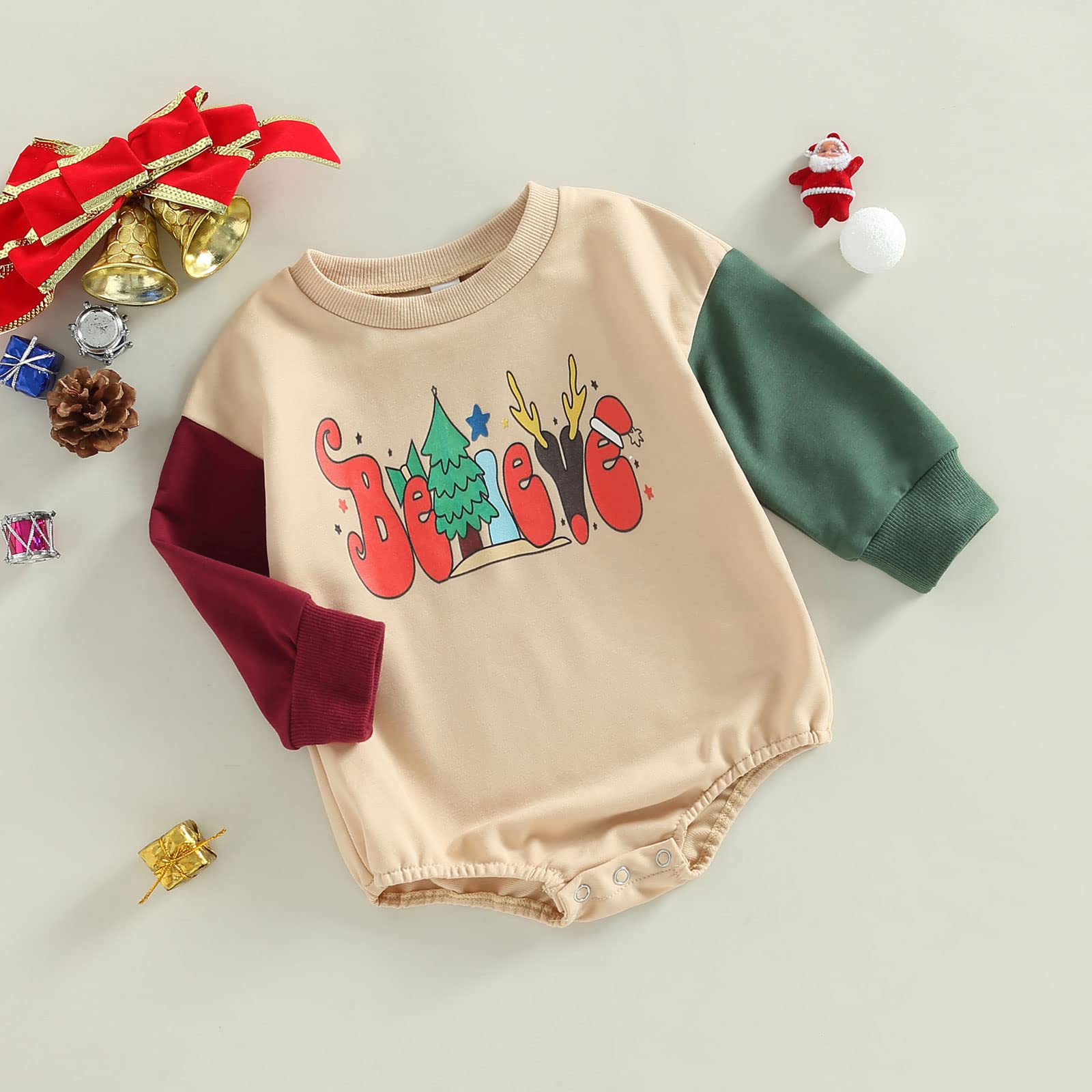 BULINGNA Cute Baby Girl Boy Thanksgiving Christmas Romper Sweatshirt Letters Print Bodysuit Fall Winter Outfit