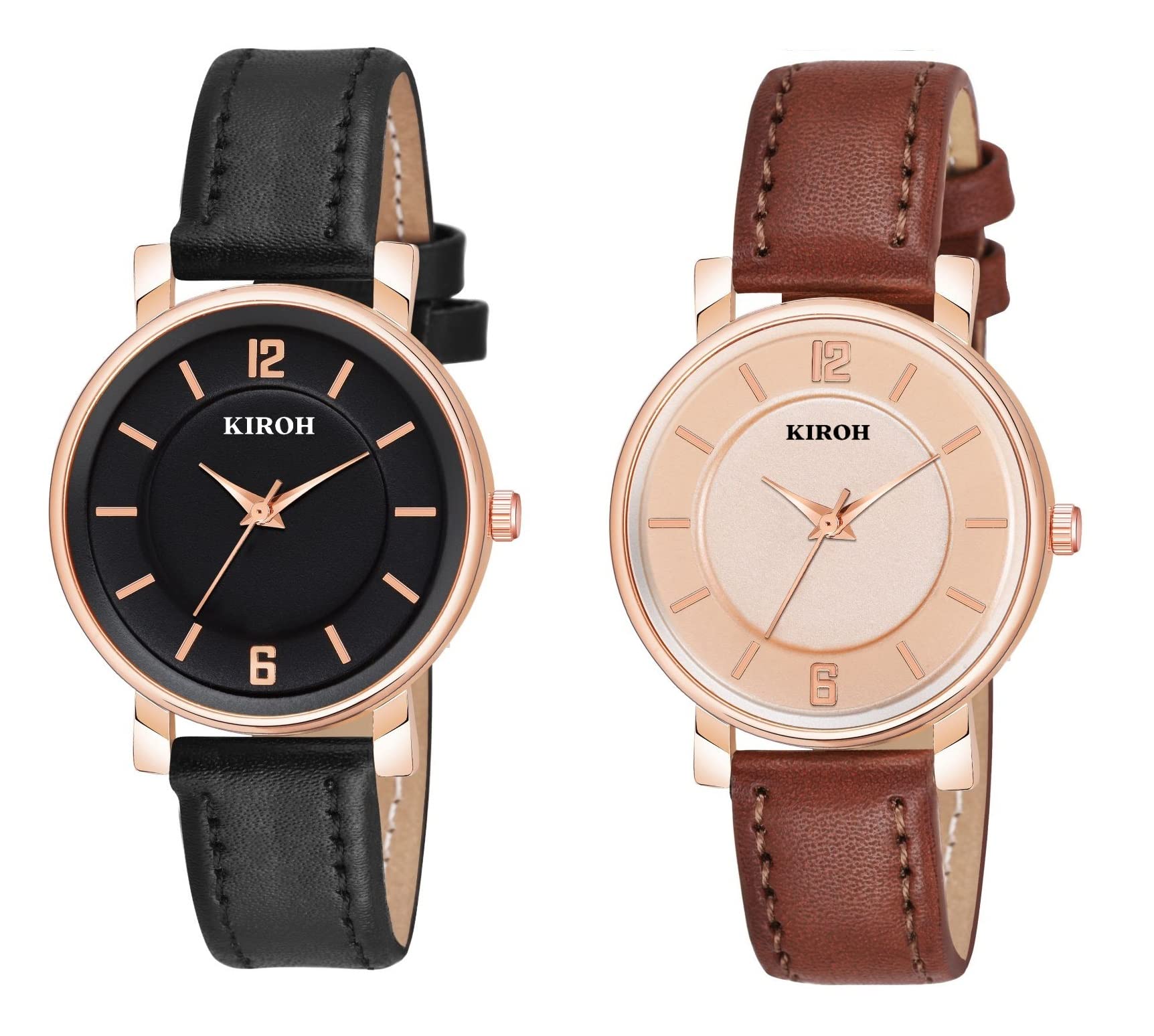 KIROH Flower and 6 to 12 Antique Dial Analogue Stylish Leather Strap Analoge Girls and Woman Combo Watches(Black-Brown) (B0BQ3B99TL) Amazon Price History, Amazon Price Tracker