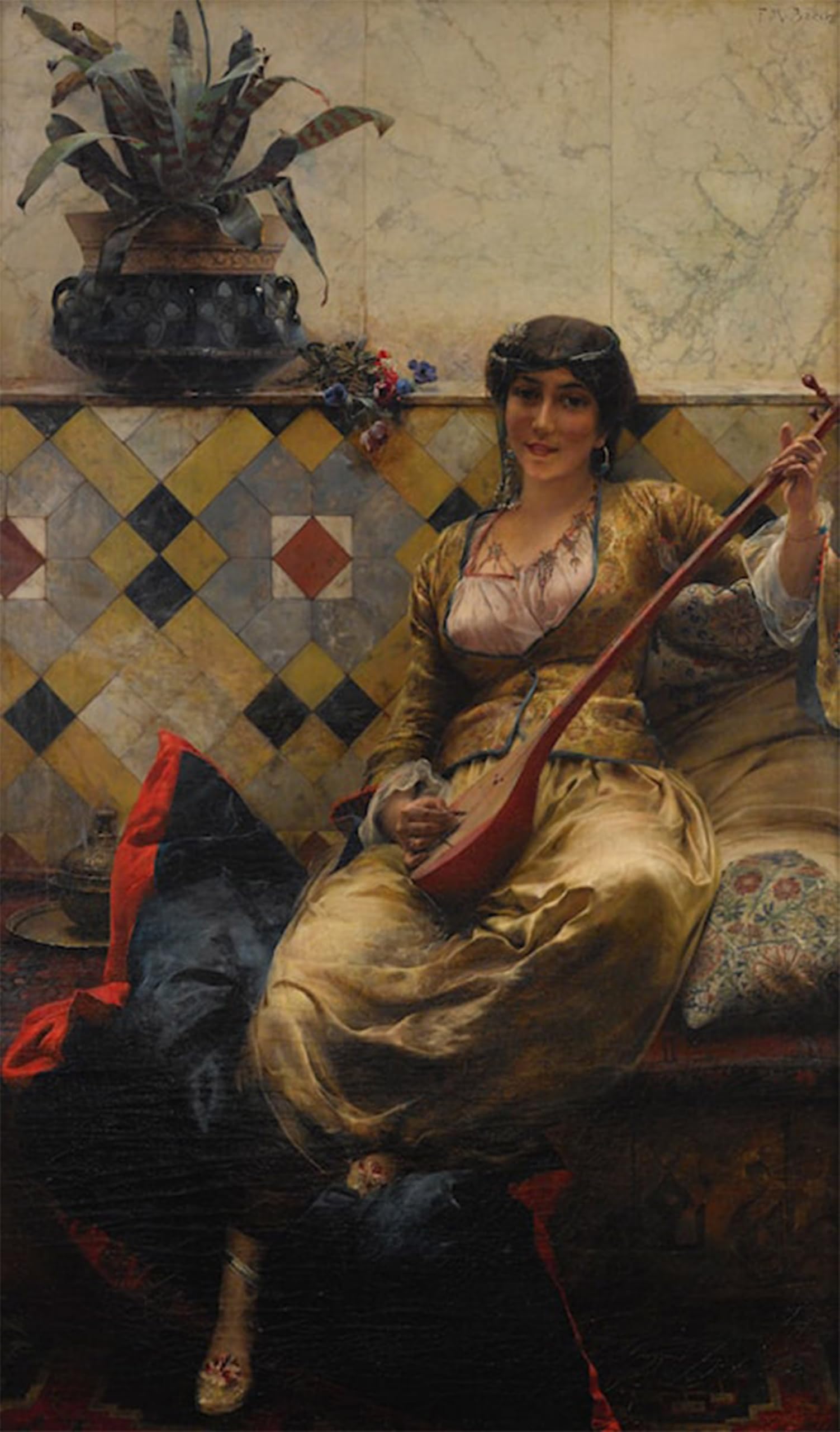 ARTXLXXBN Famous Print Painting Colorful Art Print Serenade Im Harem by Ferdinand Max Bredt Canvas Art Decorations for Home Decor 60x90cm