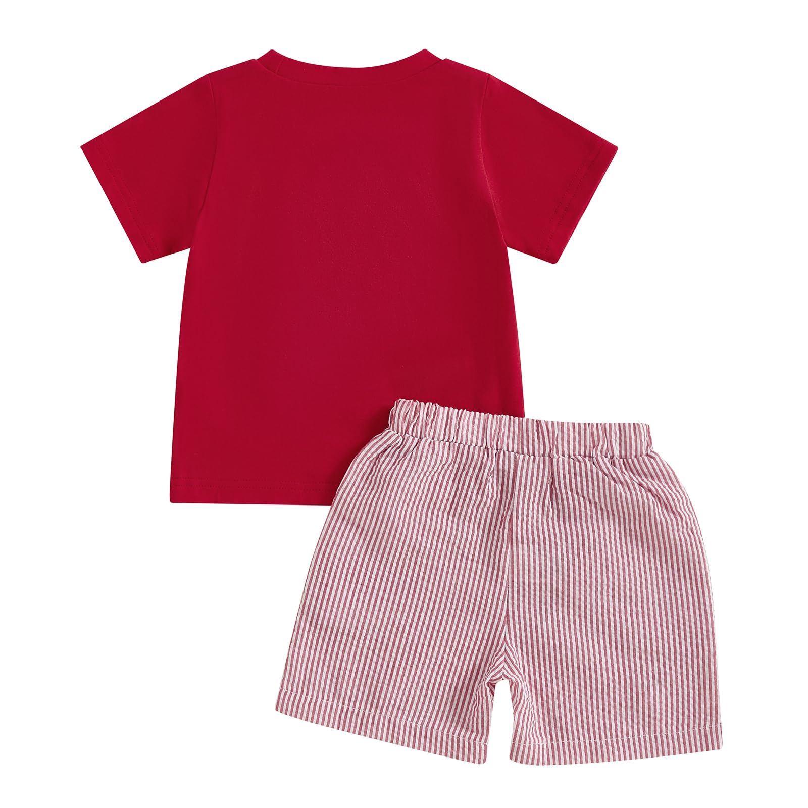 GINEVSAL Toddler Boy Crab Outfit Short Sleeve Crab Embroidery Tshirt and Elastic Shorts Set Infant Summer Clothes (Red, 6-12M)