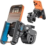 OMOTON Bike Phone Holder 2-Pack, Anti-Vibration Shockproof Motorcycle Phone Mount with Quick Lock & 360° Swivel - Fits Handlebars & Rearview Mirror, for iPhone Samsung All Phones, Black & Blue