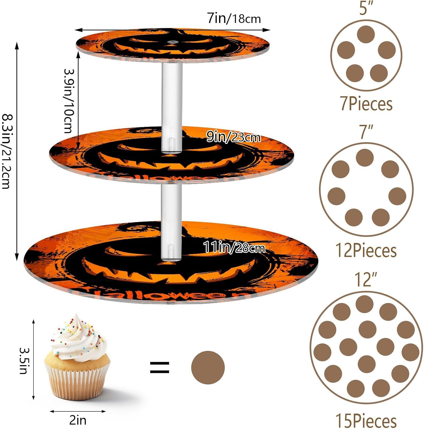 Pumpkin Halloween 3 Tier Acrylic Cupcake Stand, Cupcake Stand for 34 Cupcakes for Weddings,Christmas,Holidays,Parties,Birthday,Printed Cupcake Tower 23300619