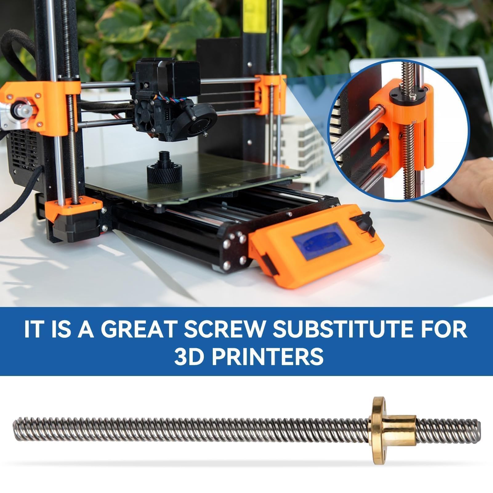Tige De Vis T8 De 8 Mm, Tige Filetée Trapézoïdale En Acier Inoxydable, Accessoires D'imprimante 3D Avec Kit D'écrou En Laiton Pour Imprimante 3D(150mm)