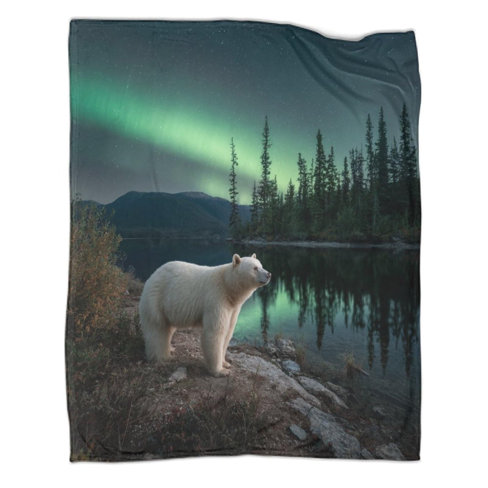 kaiyun White Spirit Bear, Beautiful Night Sky Throws,Soft And Warm Printed Flannel for Bed And Sofa 50x60inch(127x152cm)