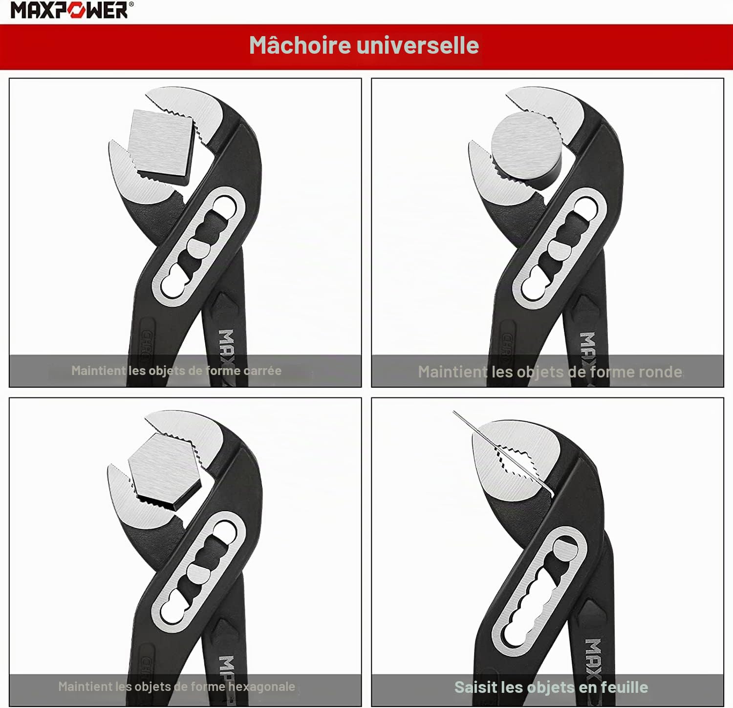 MAXPOWER Pince Multiprise Réglable 250mm – Ouverture 90mm, Acier Cr-V, Antidérapante, Pince Plombier Professionnelle pour Tuyaux & Écrous