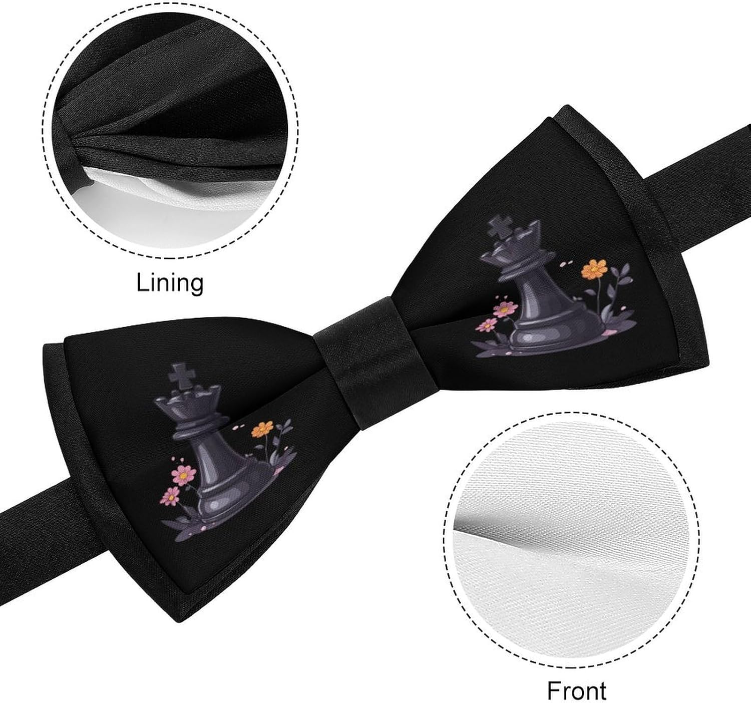 Chess Chessmen Chessboxing Queen Bow Ties for Men Fun Printed Pre Tied Adjustable Bowtie for Party Wedding