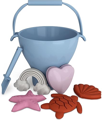 Miniatura 4 de ECO Friendly Living - Juguetes de playa modernos de silicona para arena, piscina o baño, incluye bolsa de algodón orgánico, corazón, arcoíris,