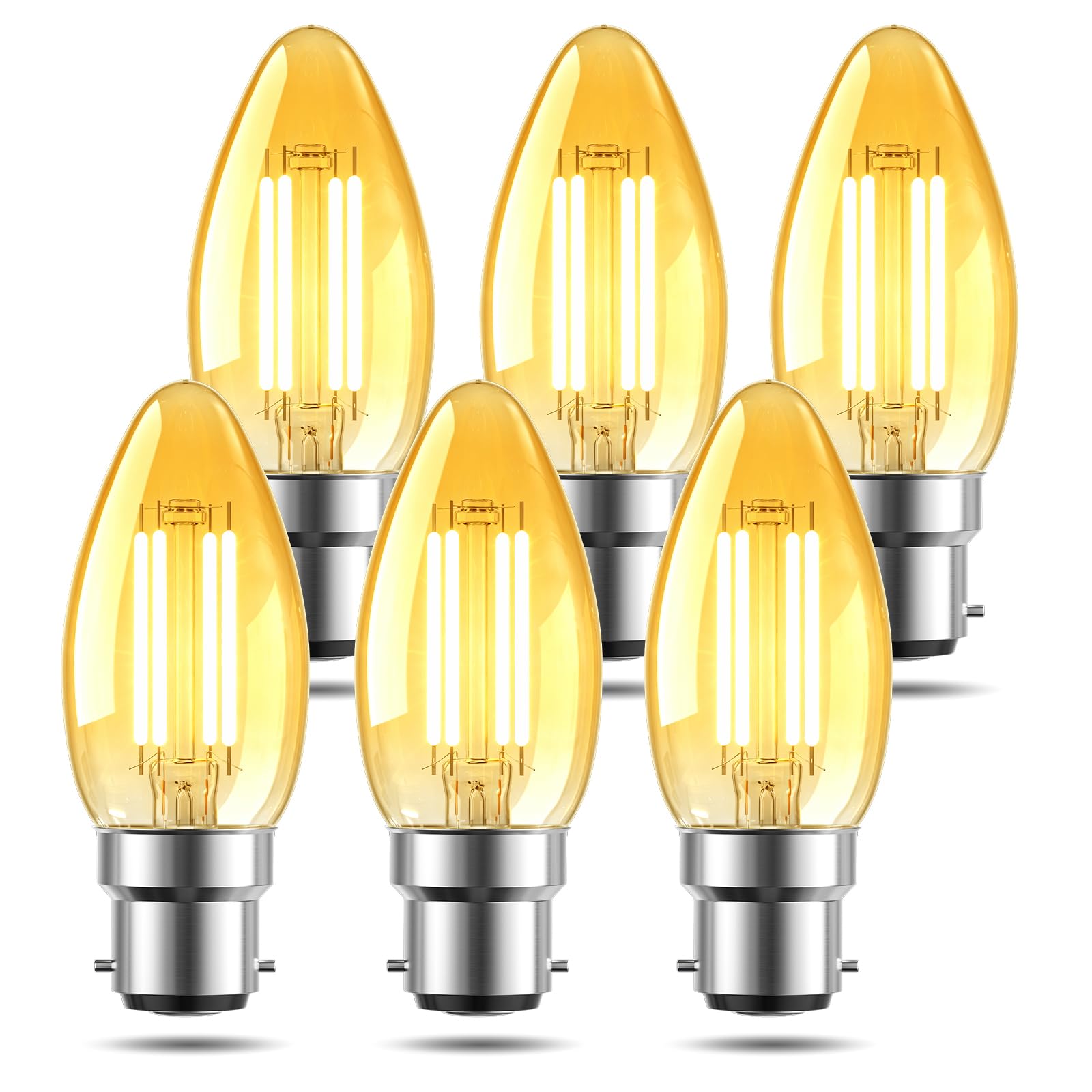 TobeBright 4W B22 Bayonet LED Light Bulb Candle Warm White 2200K -6Pack