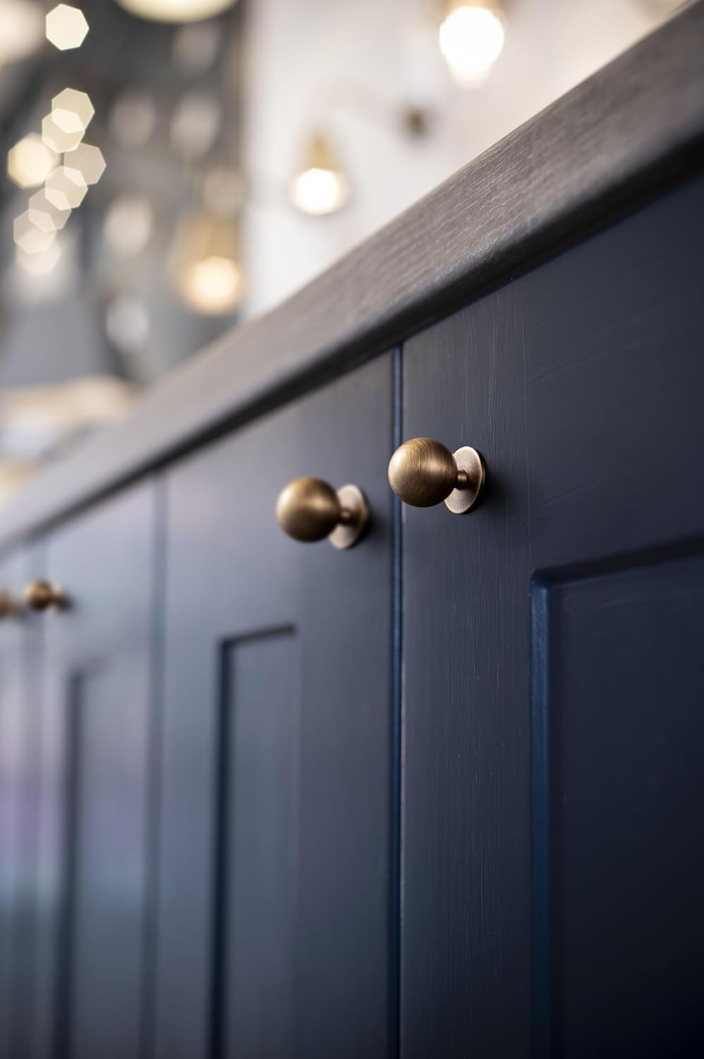 Solid Brass Cabinet Knobs - Brushed Antique Brass Drawer Pulls - Vintage Heavy Duty Round Hardware for Kitchen Cupboards, Dresser & Bathroom Vanity - 1 Inch Diameter (Set of 2)