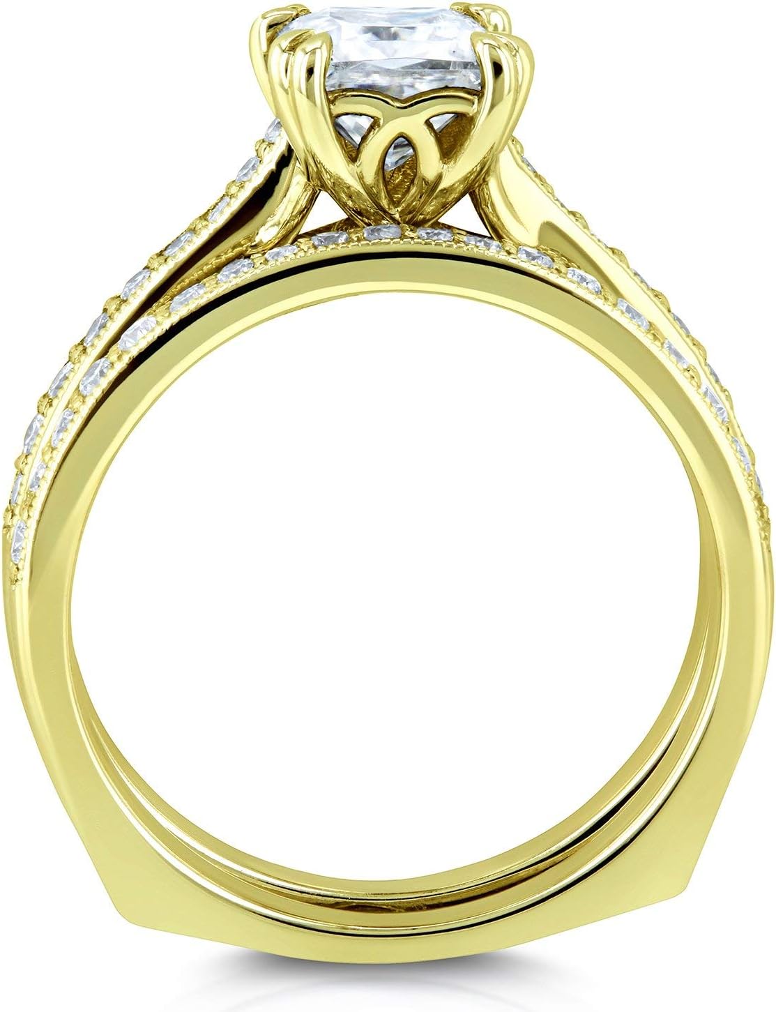 Kobelli Princess Moissanite Square Shank Trellis Wedding Rings 1 1/3 CTW 14k Yellow Gold (GH/VS, GH/I)
