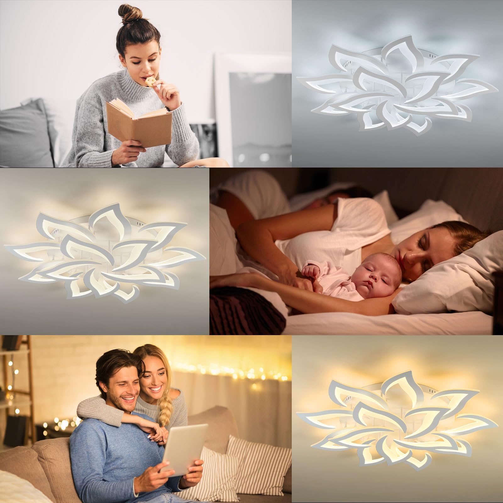 Sky angle Plafoniera LED Dimmerabile, Lampada da Soggiorno Con Telecomando, Moderna Lampadario, Lampada da Soffitto Per Camera da Letto Illuminazione da Soffitto, Plafoniera a Fiore 14Teste/100cm/130W