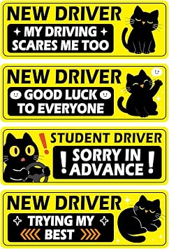 4Pcs Cat Cartoon Magnetic Car Sticker, Funny Magnetic Student Driver Signs, Not Easily Damaged by Water New Driver Accessories Supplies for Trucks & Cars