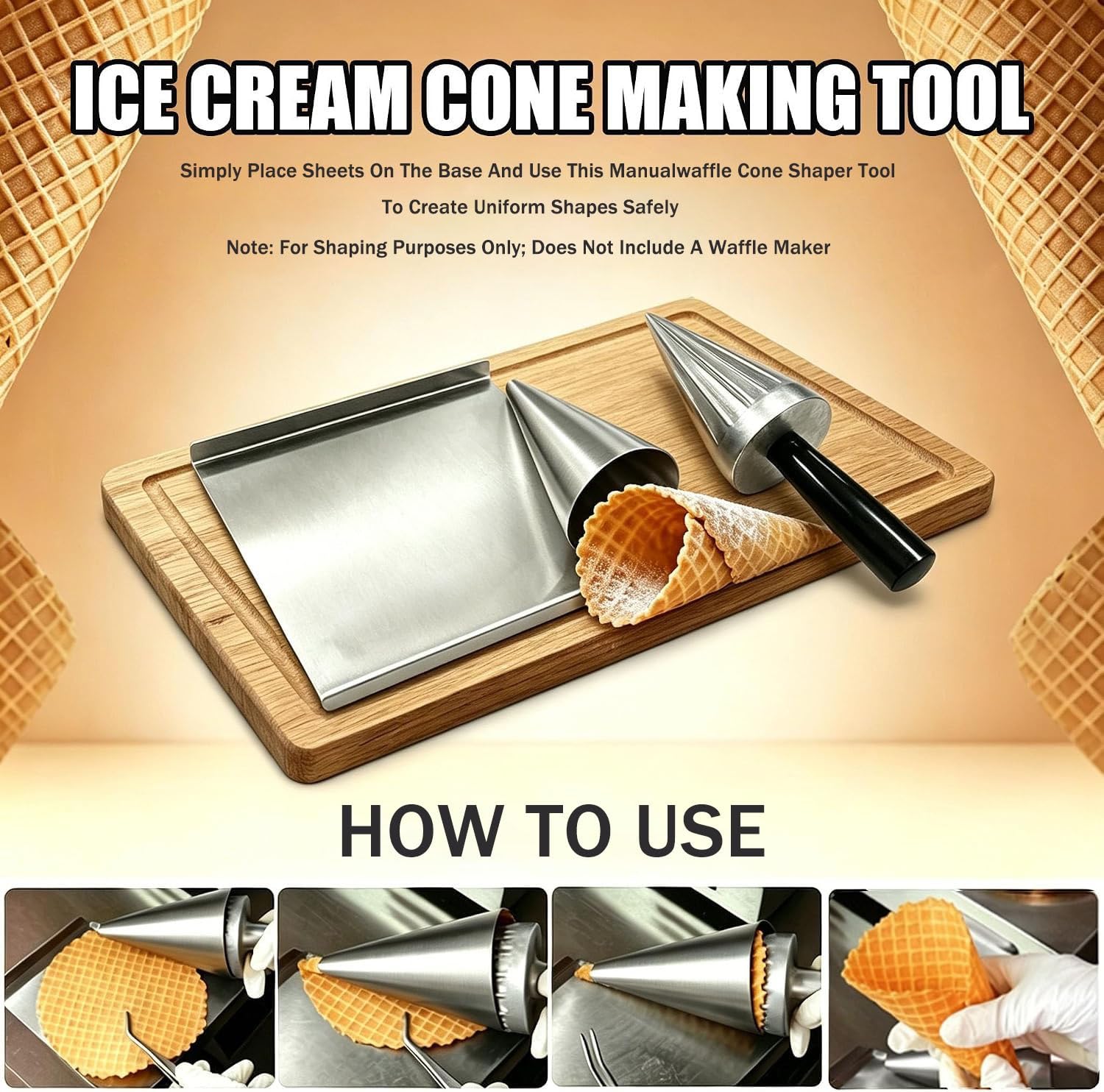 Strumento professionale per arrotolare coni per gelato waffle cone | In Acciaio Inox Antiaderente; Accessorio Da Cucina Ideale Per La Preparazione E La Decorazione Di Coni Waffle