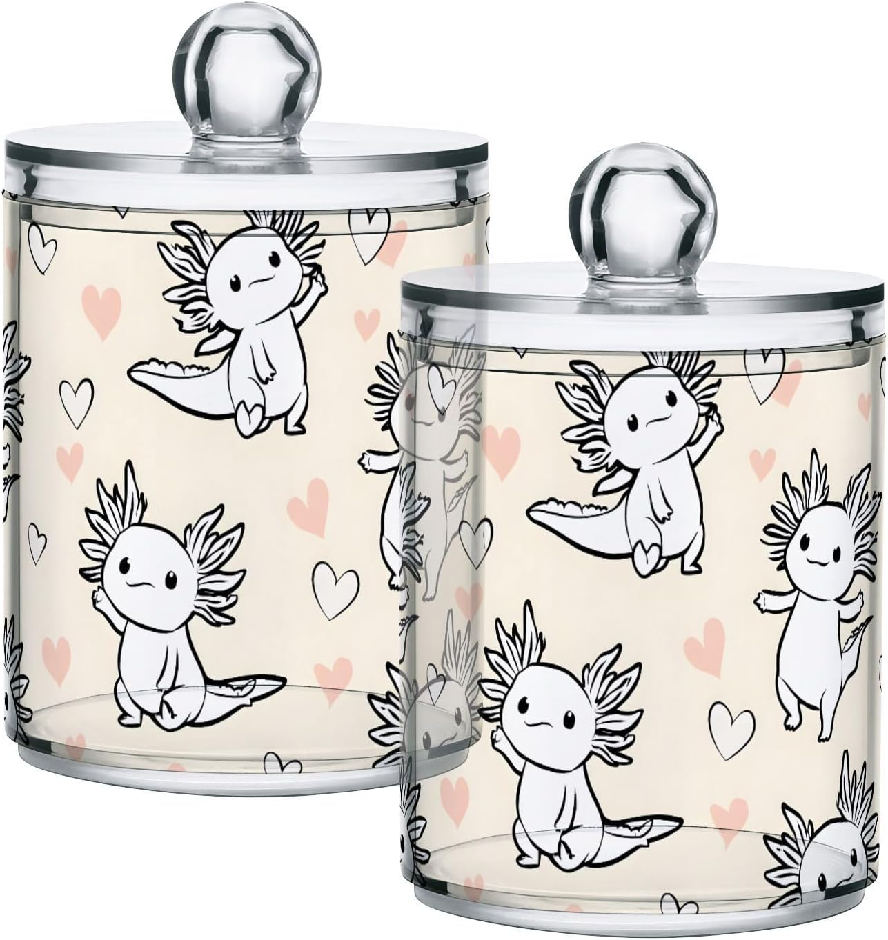 ALAZA Bathroom Canister Set of 2 Funny Axolotl Qtip Holder Dispenser Clear Plastic Apothecary Jars with Lids Bathroom Organizer Storage Containers for Cotton Swab, Ball, Pads, Floss