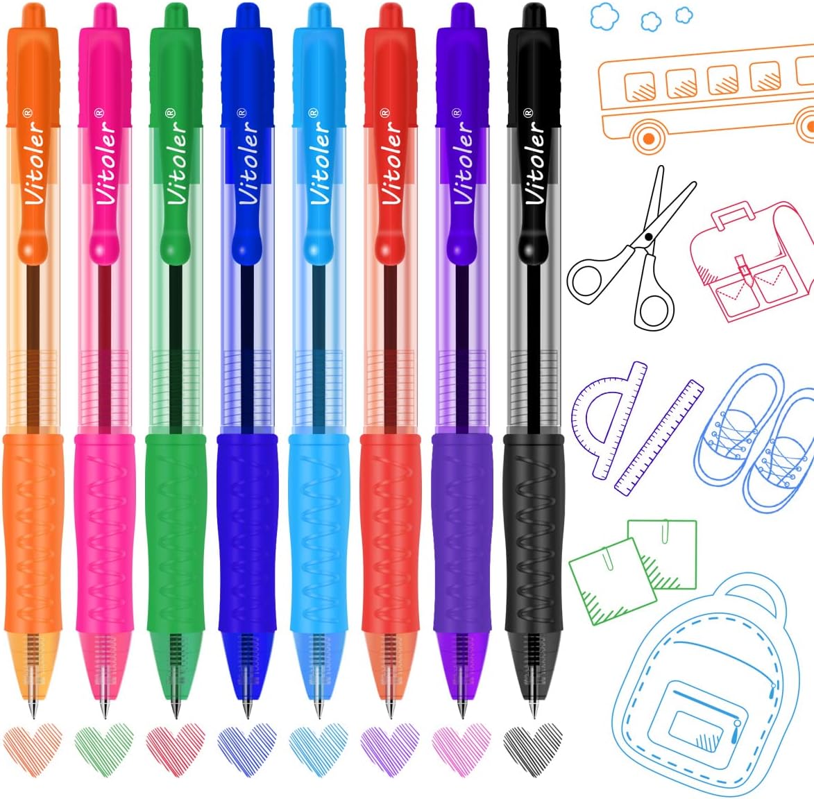 Vitoler 8 Pack 1.0mm Colored Pens Ballpoint,Pens Fine Point Journaling Pens,Assorted Colors Pens Retractable Cute Pen for Note Taking Office School Supplies