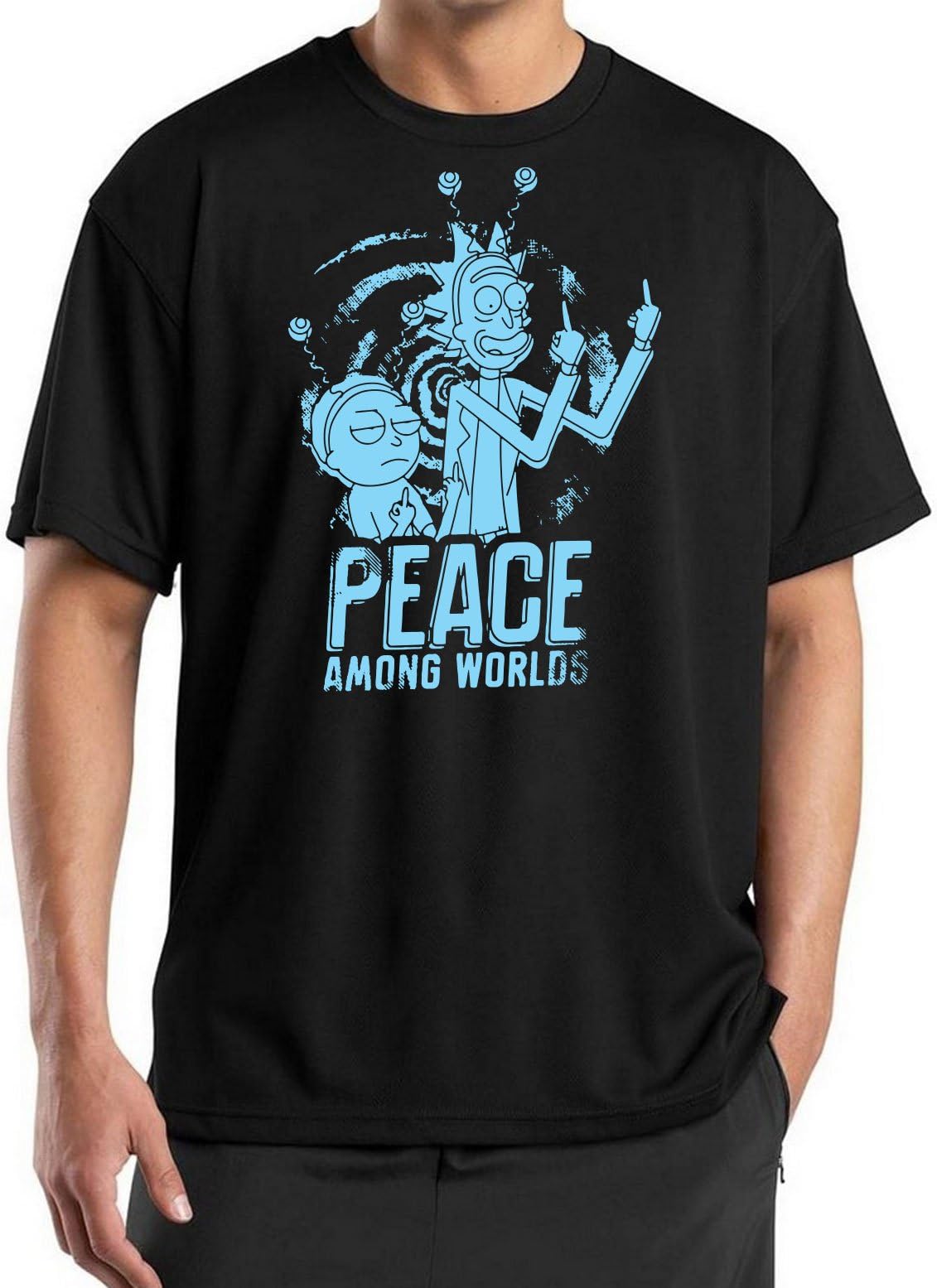 ADAM WILLIS DESIGNSPeace Among Worlds - Rick & Morty Inspired Mens Comedy T-Shirt (3XL) Black