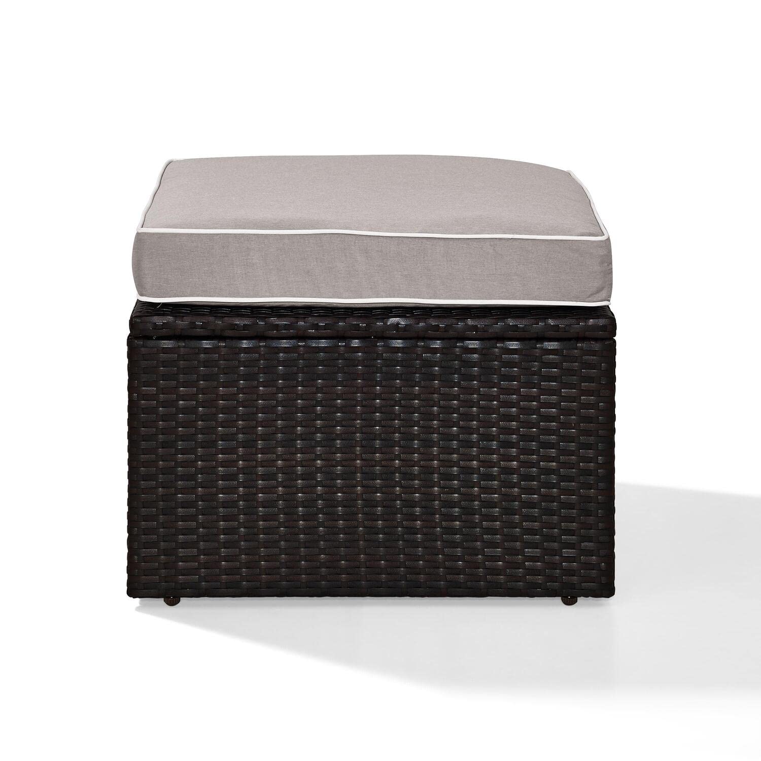 HomeStock Medieval Majesty Outdoor Wicker Ottoman, Brown with Gray Cushions - 23