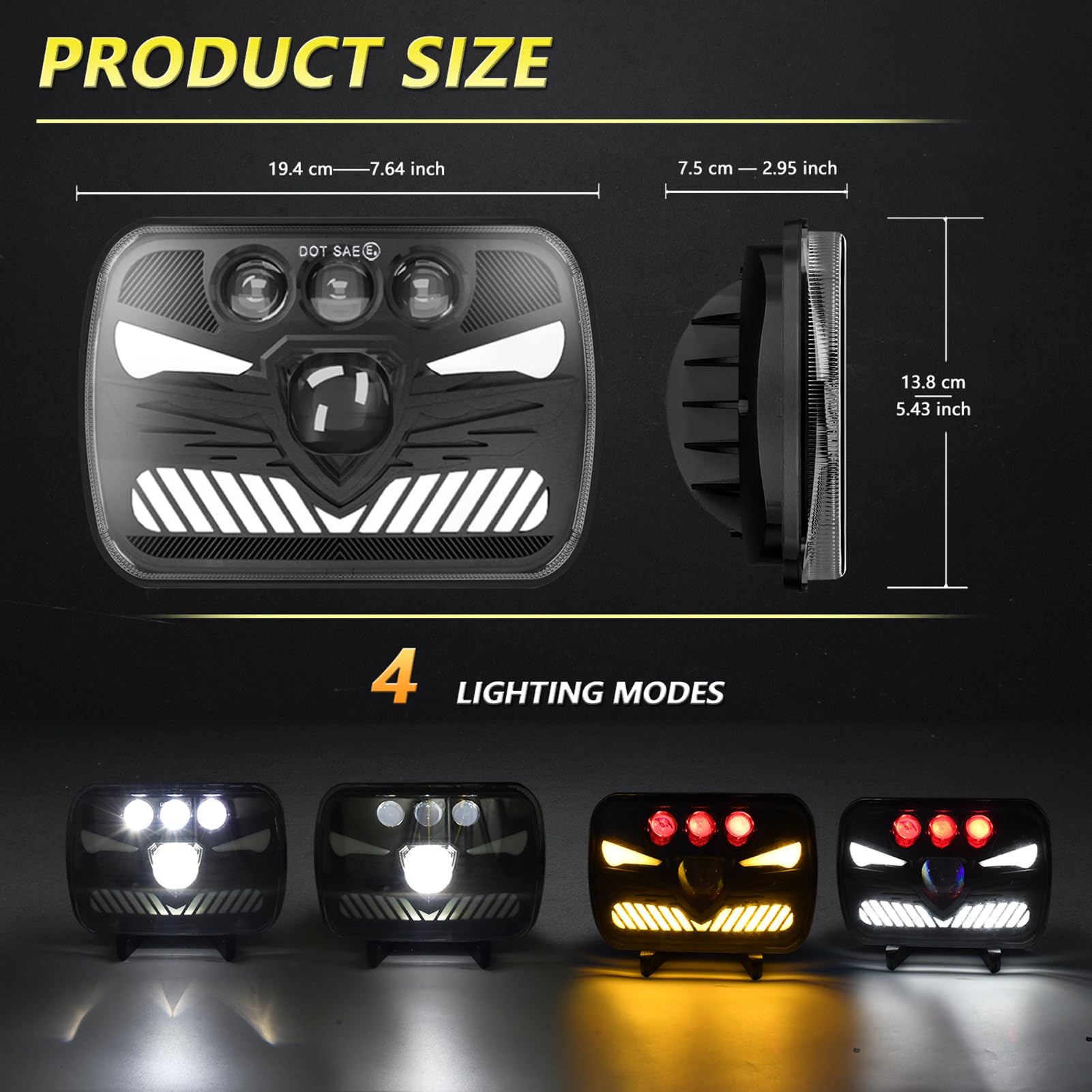 Shkalacar 7 cali reflektor roboczy, 2 sztuki 7x6 5x7 reflektor LED kwadratowy reflektor LED ze światłami do jazdy dziennej kierunkowskazy światła drogowego / świateł mijania 4 tryby światła wtyczka H4
