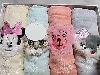 طقم فوط قطيفه و قطن اطفال روسمات مجسمه 4 قطع متعددة الألوان اللون حسب المتاح بالمخزن