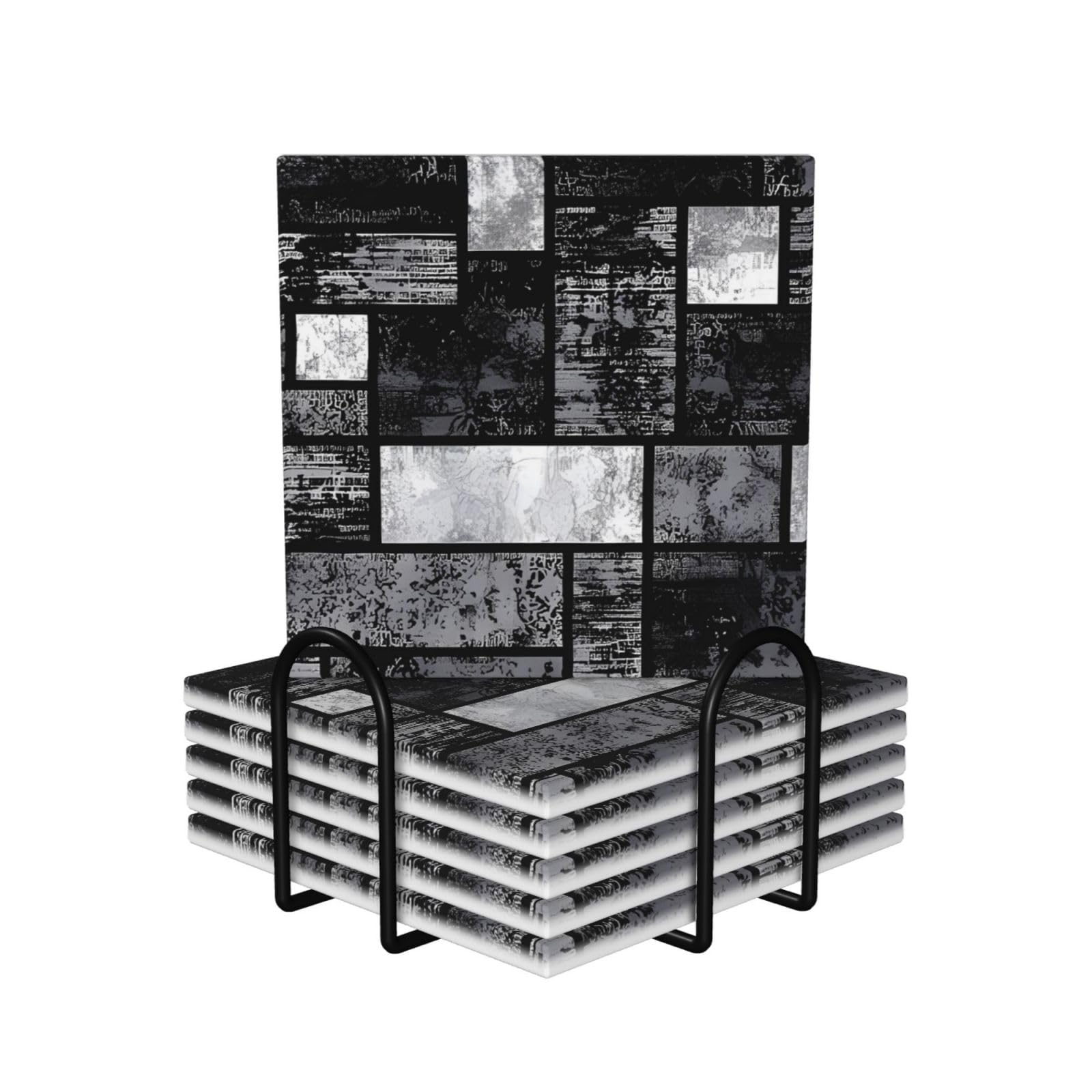 Dessous de verre gris en céramique lot de 6 avec support pour table