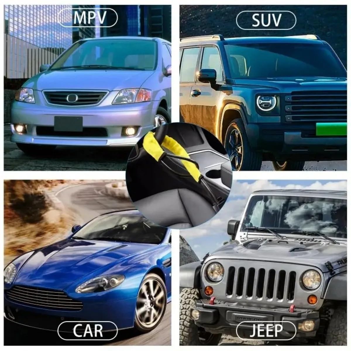 Cierre de seguridad para coche Dispositivo antirrobo de seguridad del automóvil con bloqueo volante cinturón amarillo