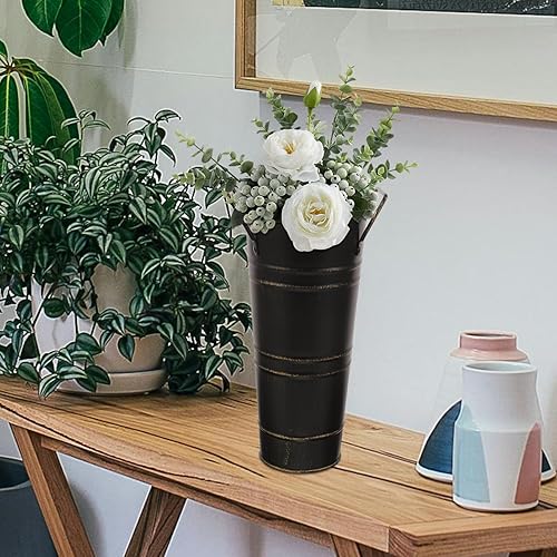 Miniatura 6 de Veemoon Soporte de cubo de flores francesas, pequeño estante de metal para paraguas rústico, jarrón galvanizado para boda, hogar, cocina, mesa,