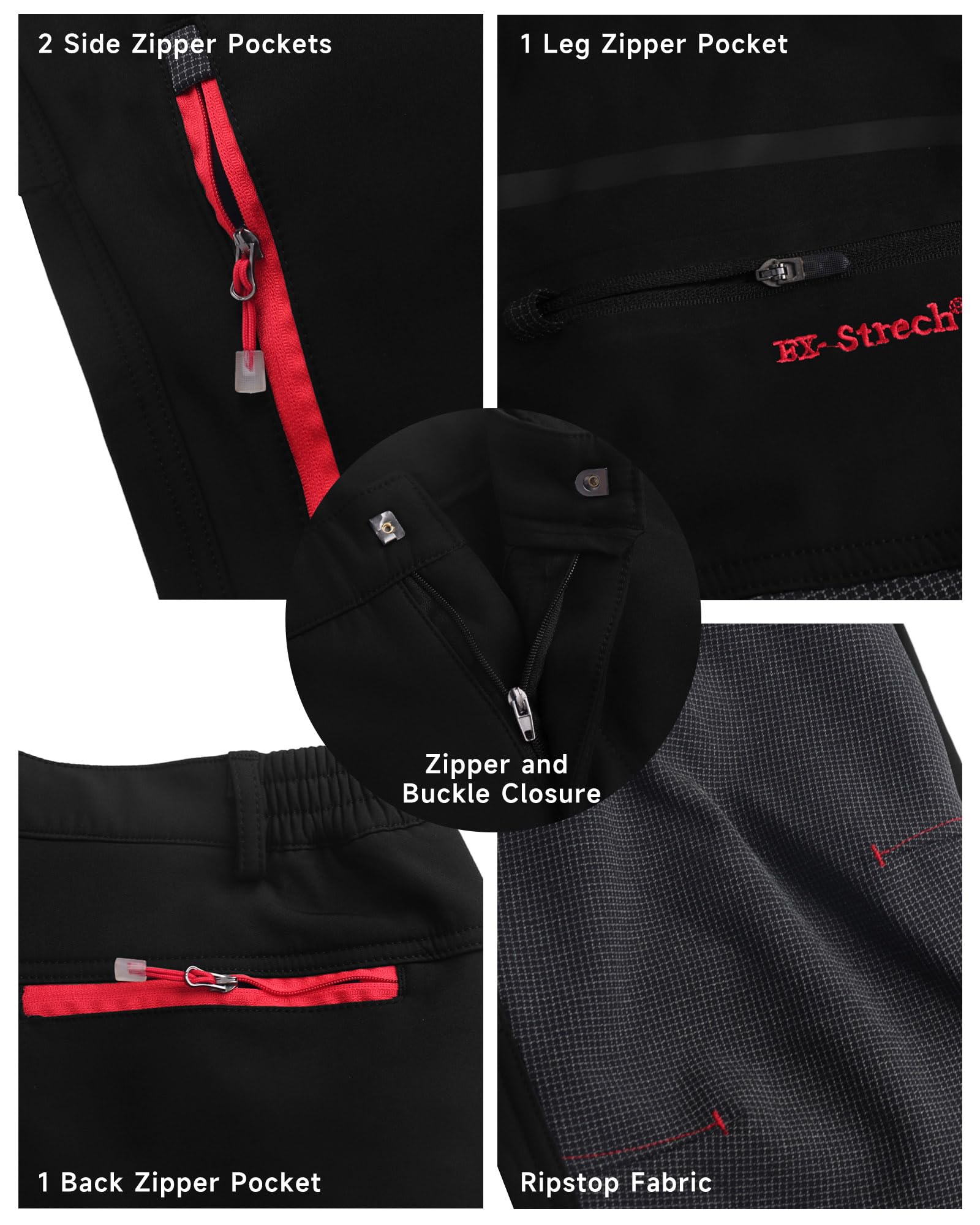 YAOHUOLE Men's Hiking Trousers Winter Fleece Lined Softshell Pants Waterproof Walking Trousers Lightweight Outdoor Work Trousers with Zip Pockets